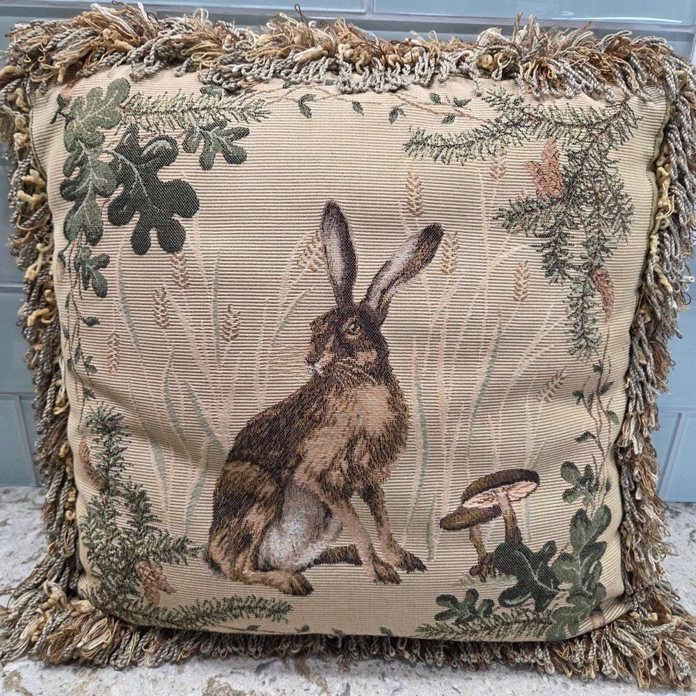 Vintage Charlotte Home Furnishings The Hare I French Tapestry Rabbit Pillow Trim